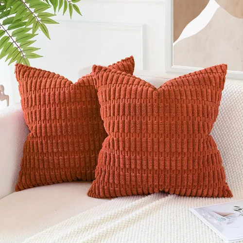 Miniatura 3 de OTOSTAR Paquete de 2 fundas de cojines decorativas suaves de pana de 18 x 18 pulgadas, fundas de cojín suaves a rayas bohemias para sofá, cama, sala