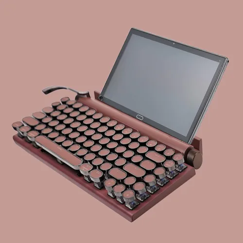 Miniatura 7 de Teclado mecánico estilo máquina de escribir retro Adventurers, 83 teclas, diseño compacto del 75%, Bluetooth 5.0 y cableado, interruptor azul Rojo