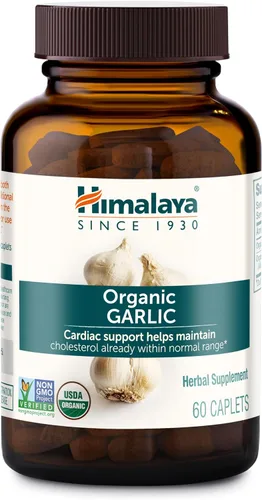 Himalaya Ajo orgánico, para la salud total del corazón, colesterol y apoyo inmunológico, 1.400 mg, 60 cápsulas, suministro de 15 días