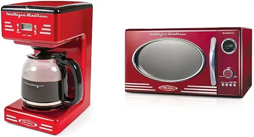 Nostalgia Cafetera programable retro de 12 tazas con horno microondas - rojo