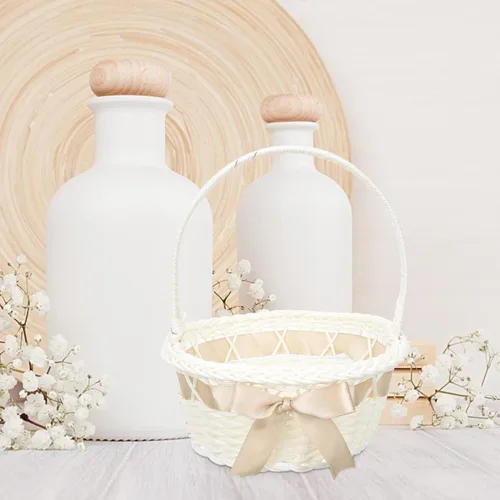 Miniatura 2 de Cesta de mimbre con asa, cesta de flores de ratán, huevos de Pascua, cesta de dulces para decoración