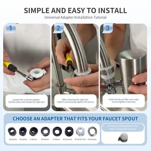 Miniatura 9 de Filtro de agua para grifo de fregadero, purificador de agua de acero inoxidable 304 para fregadero de cocina, reduce PFAS, plomo, cloro