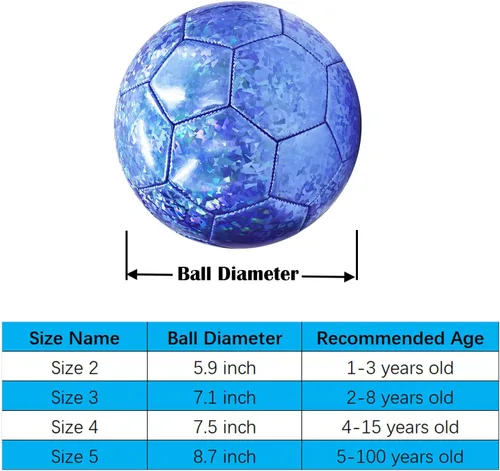 Miniatura 2 de ABAJI Balón de fútbol tamaño 3 4 5 patrón brillante cuero suave práctica entrenamiento regalo de fútbol para niños niñas viene con aguja de bomba