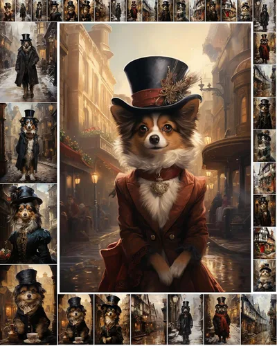 Decoupage - Paquete de papel (35 hojas de 6 x 8 pulgadas) Hermosamente vestidos victorianos elegantes cachorros y perros FLONZ Vintage Ilustración