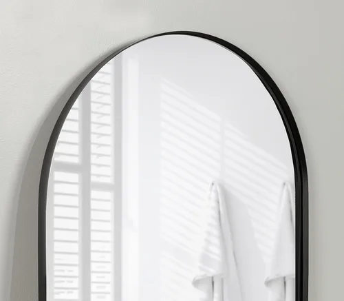 Miniatura 4 de Kate and Laurel Rollo Modern - Espejo de pared ovalado con cápsula, 20 x 30 pulgadas, color negro, espejo decorativo con marco de metal geométrico