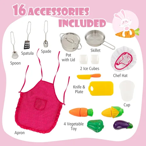 Miniatura 5 de KOTEK Juego de cocina con luces y sonidos, juego de cocina de madera para niños pequeños con máquina de hielo, lavadora, 16 accesorios y estufa, Rosa