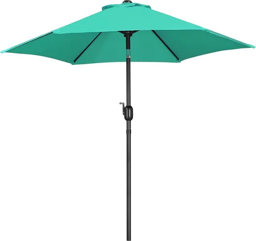 Miniatura 21 de Yaheetech Sombrilla de patio de 7.5 pies con 6 varillas resistentes, botón de inclinación y manivela para jardín, césped, cubierta, patio, piscina