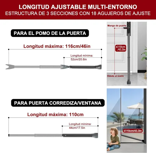 Miniatura 3 de AceMining Barra de seguridad para puerta mejorada y barra de patio deslizante, topes resistentes ajustables para el hogar, apartamento, viajes Gris