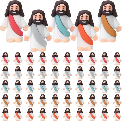 Miniatura 15 de Sumind 50 Piezas Figuras Pequeñas de Jesús de Navidad Mini Figuras de Jesús de Bolsillo a Granel Diseño Original para Navidad Juego de Escondite