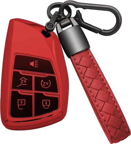 Miniatura 7 de Funda para llavero de Chevy con llavero de cuero carcasa de llave de TPU suave compatible con Chevrolet 2021 2022 2023 2024 Suburban Tahoe Silverado