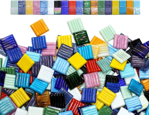 Miniatura 8 de Lanyani Azulejos de mosaico de vidrio metálico de 3/4 de pulgada, variedad de colores mezclados, cuadrados vítreos, piezas de mosaico para Vitreous