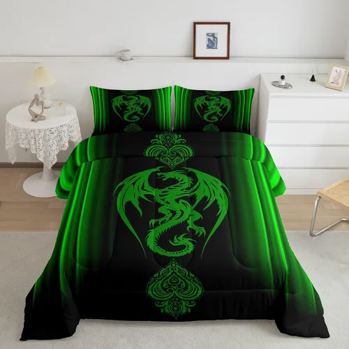 Miniatura 21 de Feelyou Juego de ropa de cama con diseño de dragón y galaxia, cielo estrellado, para niños y niñas, diseño de dragón, decoración colorida, colección