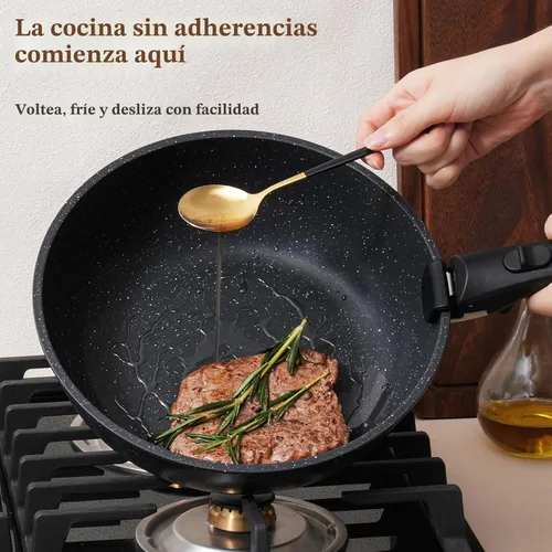 Miniatura 3 de SODAY Juego de 15 piezas de ollas y sartenes antiadherentes, juegos de utensilios de cocina con mango desmontable, herramientas de cocina