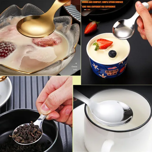 Miniatura 6 de 5 cucharas de mango corto, mini cucharas de acero inoxidable, cuchara redonda gruesa para condimentos de sal, postre, té, café (negro)