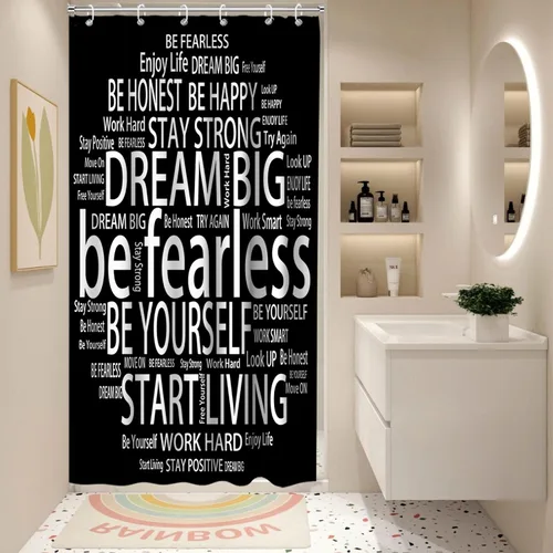 Miniatura 11 de Cortinas de ducha para niños, con texto en inglés «Believe Quotes Be Fearless Dream Big Be Yourself», tela inspiradora, juego de decoración de baño