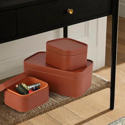 Miniatura 7 de HofferRuffer Cajas de almacenamiento decorativas de piel sintética, cestas de almacenamiento a prueba de polvo con tapas y bandejas, contenedores