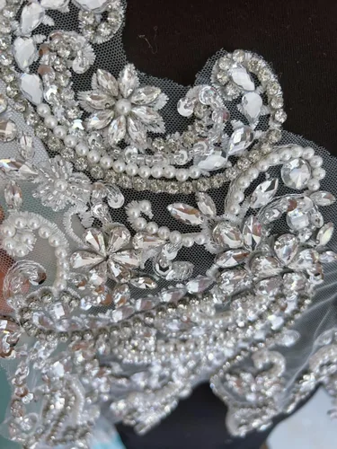 Miniatura 4 de Apliques de encaje hechos a mano con diamantes de imitación para coser en cuentas de vidrio, accesorios para ropa de vestir (blanco)