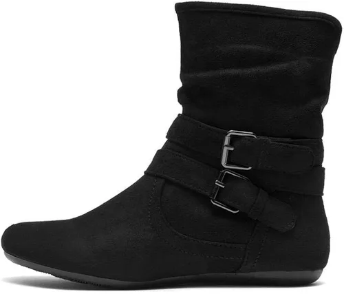 Miniatura 3 de Herstyle Lindell Botas de pantorrilla de tacón plano para mujer con cremallera lateral botines de tobillo
