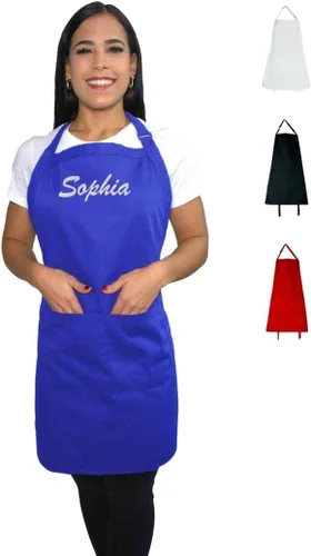 Delantal personalizado para hombres y mujeres | Añade tu nombre y texto | Delantal bordado personalizado con babero ajustable y bolsillos delanteros