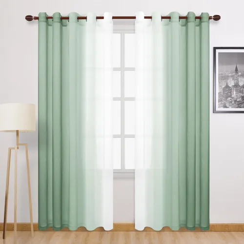 Miniatura 108 de DWCN Cortinas Transparentes de Lino Sintético Negro Degradado Ombré - Cortinas Semi Transparentes de Gasa con Ojales en la Parte Superior