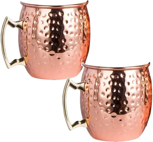 Moscow Mule - Juego de 2 tazas de cobre martilladas de 16 onzas con forro de acero inoxidable 304 grandes hechas a mano para beber, aptas para