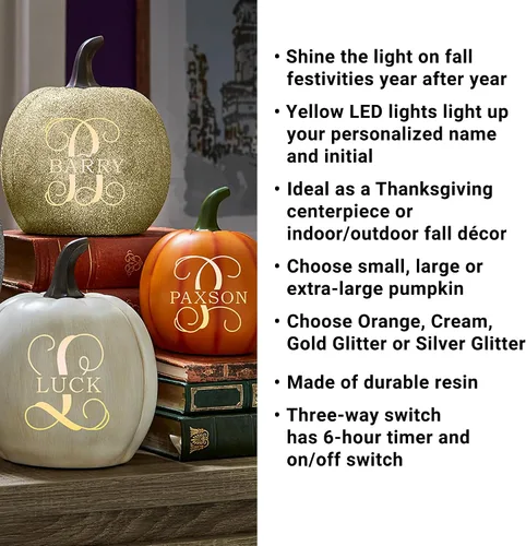 Miniatura 5 de Let's Make Memories - Calabaza personalizable con luz y apellido familiar e inicial para decoración otoñal de Halloween, para interiores y Crema