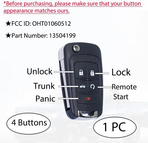 Miniatura 3 de MechanMagic Funda de Reemplazo para Llavero Compatible con Chevy Cruze Camaro Impala Equinox GMC Terrain Buick Regal Lacrosse 2010 2011 2012 2013