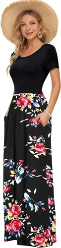 Miniatura 4 de Auselily - Vestidos de mujer, largos, manga corta, holgados, de estilo sencillo e informal