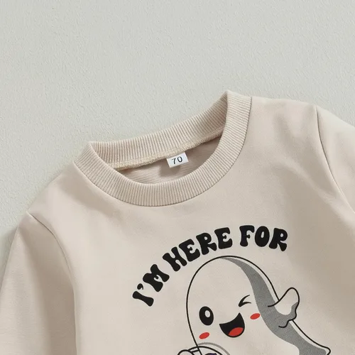 Miniatura 72 de Adobabirl Conjunto de sudadera y pantalones de Halloween para bebé, sudadera y pantalones con parche de calabaza para Halloween, otoño, ropa de bebé