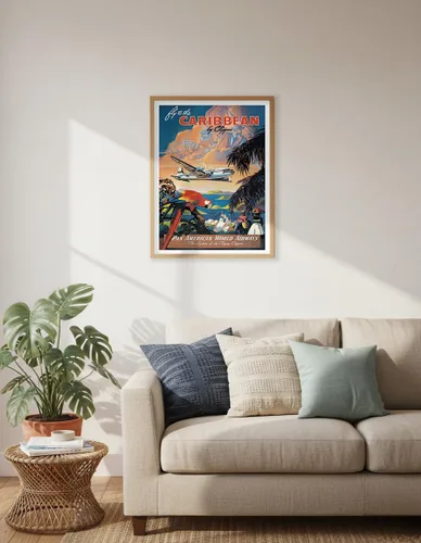 Miniatura 6 de Pacifica Island Art Póster de viaje de aerolínea vintage de Mark Von Arenburg c.1940s, cartel de metal vintage con texto en inglés "Fly to the
