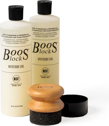 Miniatura 16 de John Boos Juego de cuidado de 2 piezas, Mystery Oil de 16 oz y Board Cream de 5 oz - Fórmula de mantenimiento totalmente natural para bloques