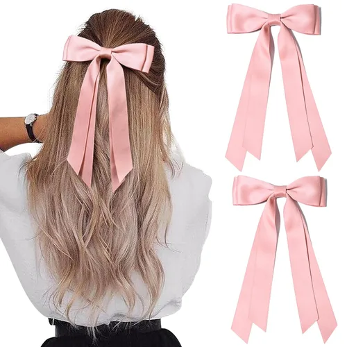 Miniatura 25 de Aileam 2 piezas lazos de cabello de satén sedoso, pinza para cabello, cinta blanca para cabello, sujetador de cola de caballo, accesorios, Blanco