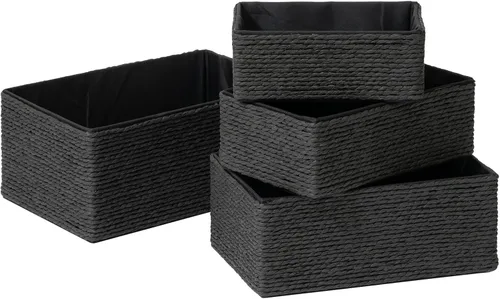 Miniatura 9 de LA JOLIE MUSE Juego de 4 Cestas de Almacenamiento - Cesta Tejida Apilable de Cuerda de Papel, Contenedor, Cajas de Almacenamiento para Maquillaje