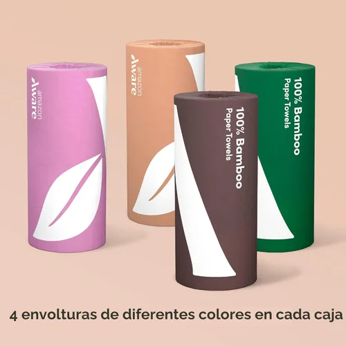 Miniatura 4 de Amazon Aware Toallas de papel de bambú, 12 rollos, 2 capas, certificado FSC, 150 hojas, 1800 unidades, paquete de 12, sin plástico, color blanco