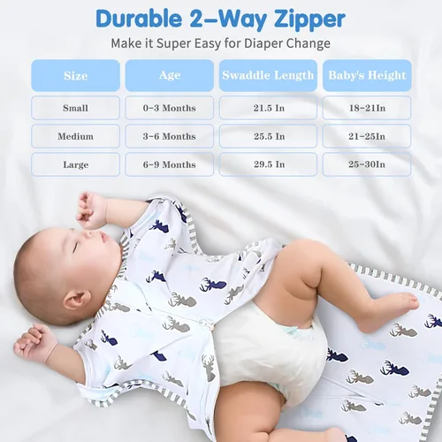 Miniatura 6 de Saco de dormir de transición para bebé de 0-3 meses con brazos hacia arriba, cremallera de 2 vías, 100% algodón, brazos adentro/afuera, 0.8 Tog