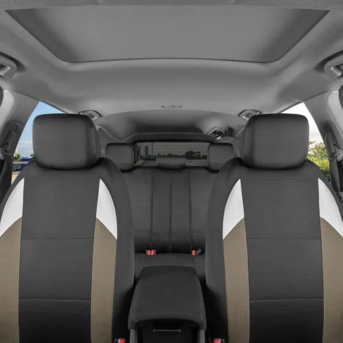 Miniatura 3 de BDK carXS Monaco - Juego completo de fundas para asiento de auto, fundas de asiento delantero beige de tres tonos con funda de asiento trasero