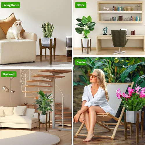 Miniatura 7 de Soporte para plantas de interior, soporte ajustable de bambú para plantas, estante moderno para macetas, estante para plantas, se adapta a macetas