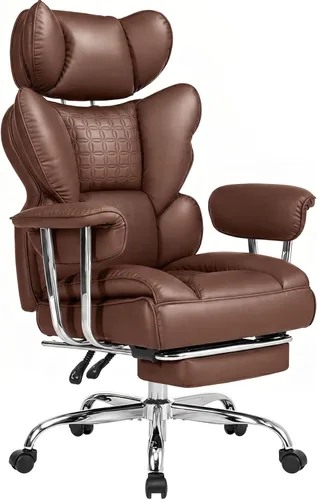 Miniatura 13 de DUMOS Silla de escritorio grande y alta para oficina en casa, silla de computadora para juegos, silla ergonómica ejecutiva con reposapiés, respaldo