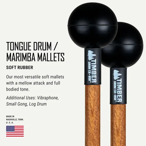 Miniatura 2 de Timber Drum Co. Mazos de Percusión — ENSAMBLADOS EN EE.UU. — Baquetas para Marimba, Tambor de Lengua de Acero, Vibráfono — Goma Suave, 15.25