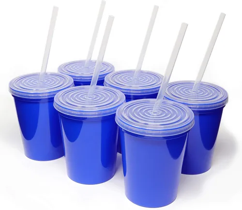 Miniatura 16 de Rolling Sands Vasos de plástico reutilizables para estadios con tapas, paquete de 6, vasos y tapas fabricados en Estados Unidos, incluye 6 popotes