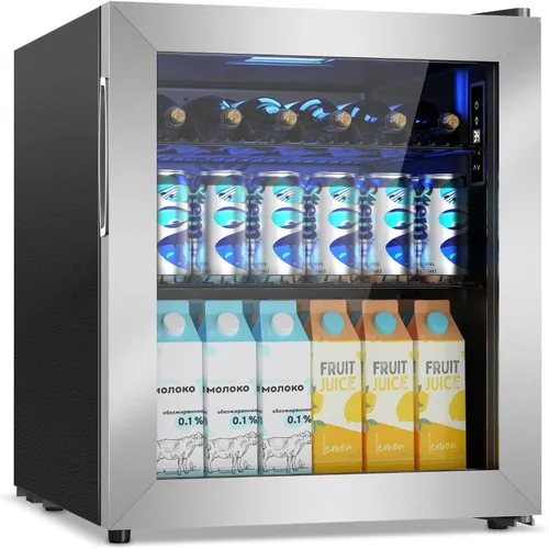 Miniatura 26 de Velivi Mini refrigerador con puerta de cristal, nevera pequeña, escritorio, enfriador de bebidas para bebidas de cerveza, 1.4 pies cúbicos