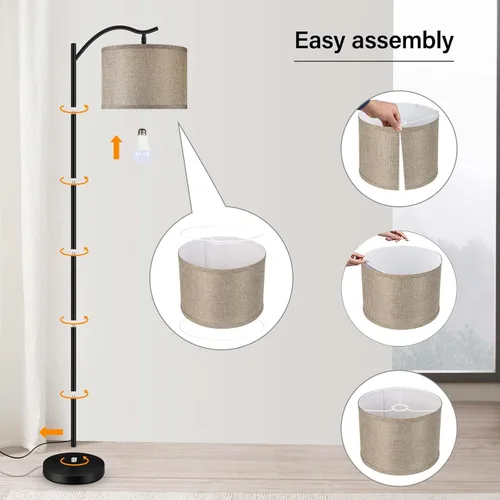 Miniatura 8 de BoostArea Lámpara de pie para sala de estar, lámpara de pie de arco con control remoto, brillo regulable continuo y temperatura de colores 2700 Yute