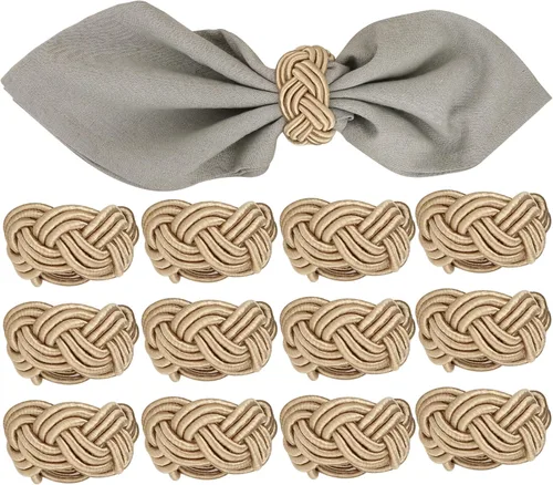 Miniatura 16 de Juego de 12 servilleteros bohemios elegantes, de rayón tejido a mano, color beige, resistente al desgaste, decoración de mesa para bodas, Navidad