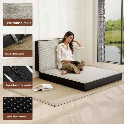 Miniatura 6 de ROXGOX Colchón Plegable Triple de Espuma Viscoelástica, Cama de Piso Portátil Individual de 4 Pulgadas, Colchoneta Plegable con Funda Lavable, Asa