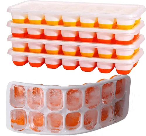 Bandejas para cubitos de hielo con tapa, sin BPA, paquete de 4 56 bandejas de hielo de silicona flexible de fácil liberación, apilables, sin