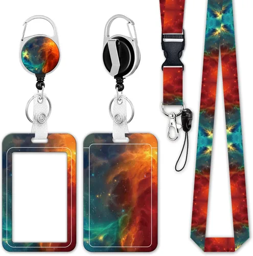 Soporte para tarjetas de identificación con cordón, clip retráctil para carrete de identificación para enfermera, médico, correa de cordón Nebula