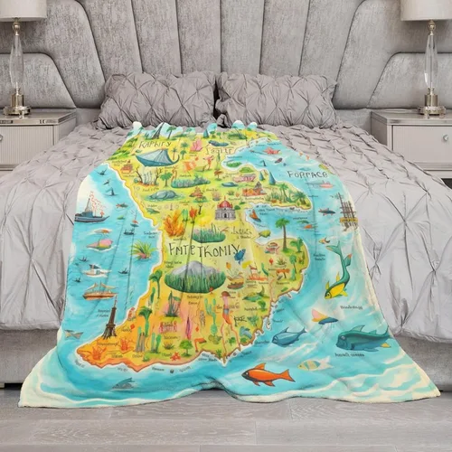 Miniatura 6 de Manta de Florida Keys - Manta colorida con mapa de isla para sofá, saludos de viaje desde Florida, manta ligera y mullida, manta de felpa cálida