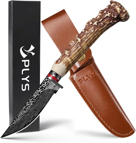 Plys Cuchillo de hoja fija con funda de cuero, hecho a mano, acero inoxidable forjado, supervivencia, campamento, caza, táctico y cuchillo para