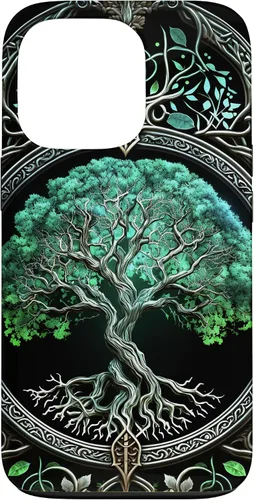 Miniatura 10 de Funda para iPhone 11 Pro Max Tree Of Life Yoga espiritual celta vikinga, verde y negro