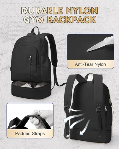 Miniatura 3 de Mochila de gimnasio para mujer, pequeña bolsa de gimnasio con compartimento para zapatos, mochila impermeable para deportes con bolsillo húmedo